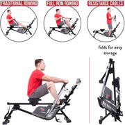 Body Power BRW3268 3-in-1 Conversion Rowing Machine with Strength Resistance Cable Training - Body Flex Sports